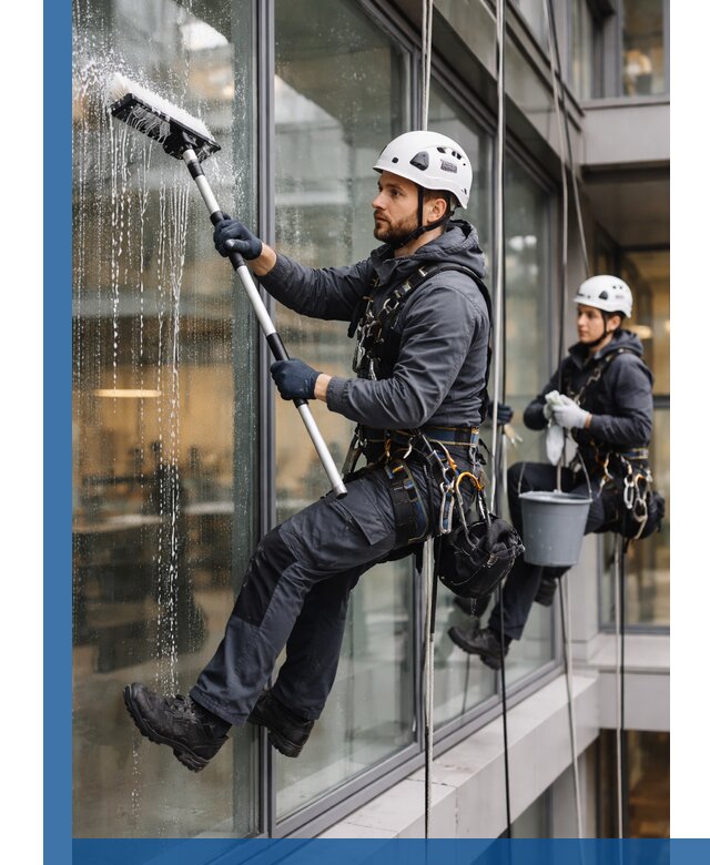 Профессиональная мойка витражей промышленными альпинистами в Серове