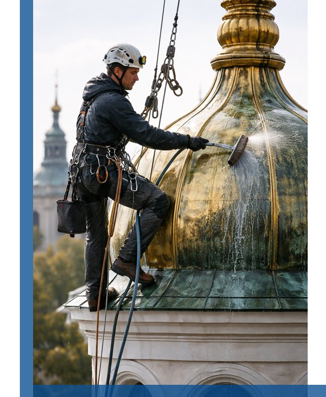 Профессиональная мойка куполов и шпилей высотными альпинистами в Серове
