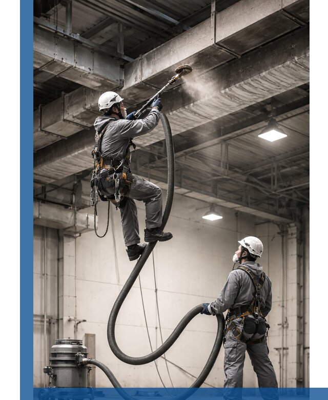 Обеспыливание потолочных конструкций в Серове промышленным альпинизмом