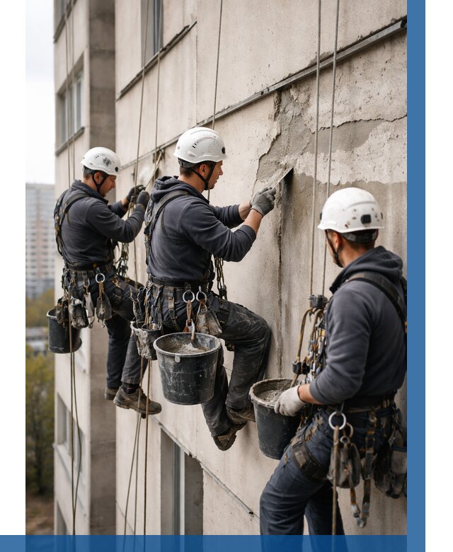 Ремонт бетонных элементов фасада в Серове от 2551 р. | ВЫСОТНИК-Срв