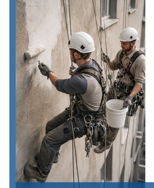 Грунтовка фасада на высоте в Серове промышленными альпинистами