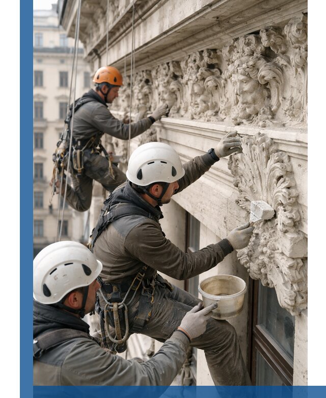 Реставрация фасадной лепнины с высотными работами в Серове