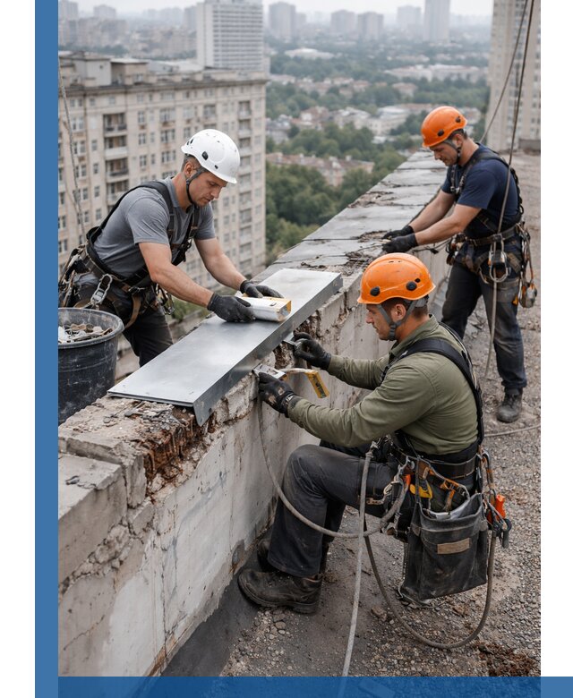 Ремонт парапета на кровле в Серове, высотные работы с гарантией