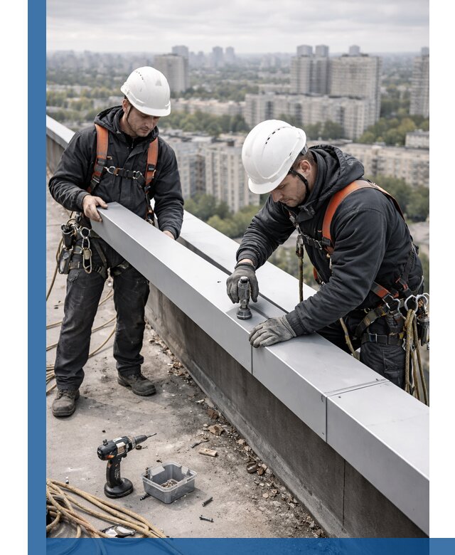 Монтаж парапетных крышек и ограждений кровли в Серове