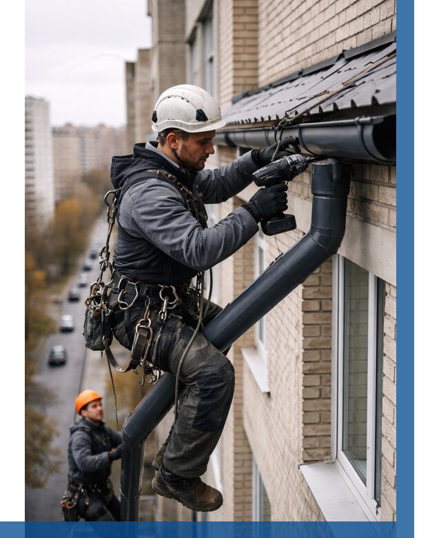 Монтаж водосточной системы на здании в Серове от 5101 р. | ВЫСОТНИК-Срв