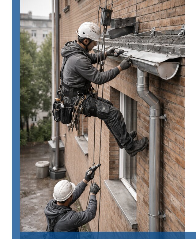 Монтаж водосточной системы на здании в Серове под ключ