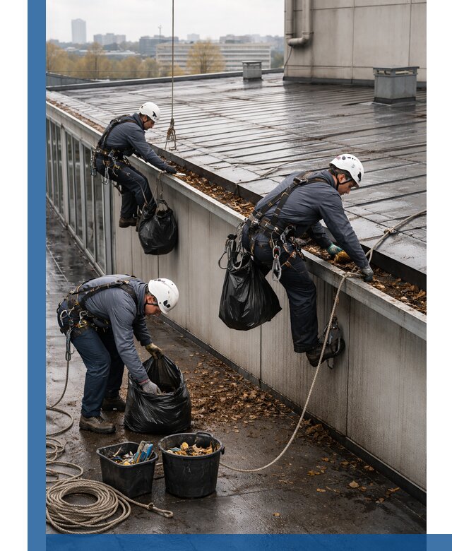 Очистка кровли по периметру в Серове силами промышленных альпинистов