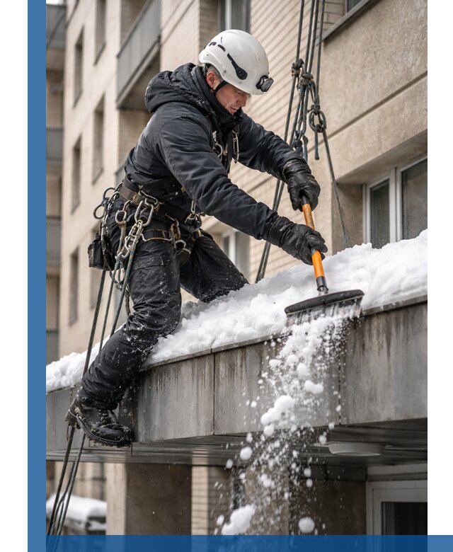 Очистка козырьков от снега в Серове круглогодично безопасно