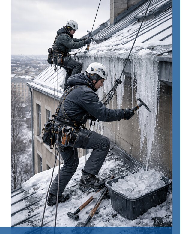 Удаление наледи с кровли в Серове от 5611 р. | ВЫСОТНИК-Срв