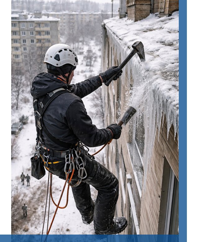 Сбивание сосулек с крыши в Серове по цене от 4591 р. | ВЫСОТНИК-Срв