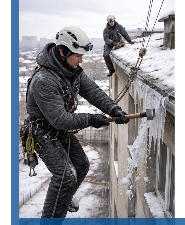 Сбивание и удаление сосулек с крыши в Серове безопасно