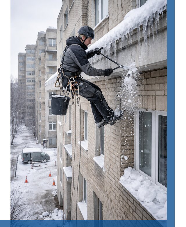 Удаление наледи с карнизов в Серове от 357 р. | ВЫСОТНИК-Срв