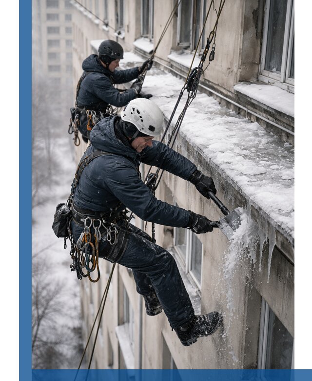 Удаление наледи и сосулек с карнизов в Серове профессионально