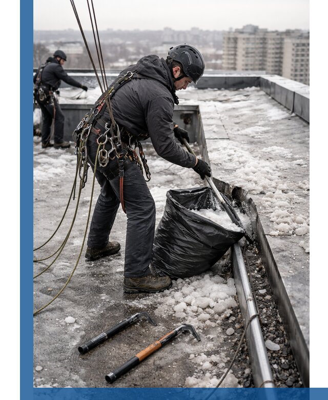 Аварийная очистка кровли в Серове от промальпинистов