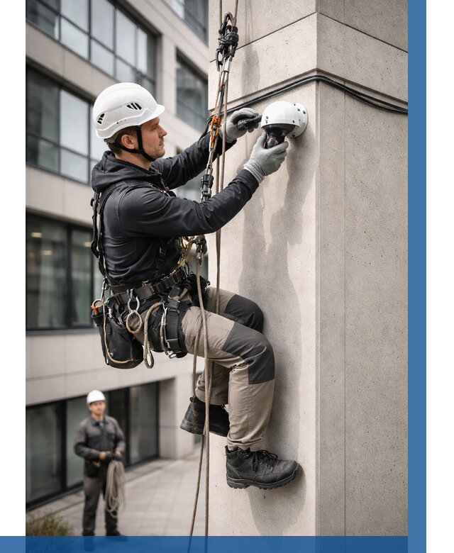 Монтаж камер видеонаблюдения на фасаде в Серове от 8672 р.-ВЫСОТНИК-Срв