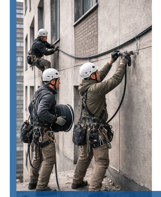 Прокладка кабеля по фасаду в Серове, профессиональный монтаж