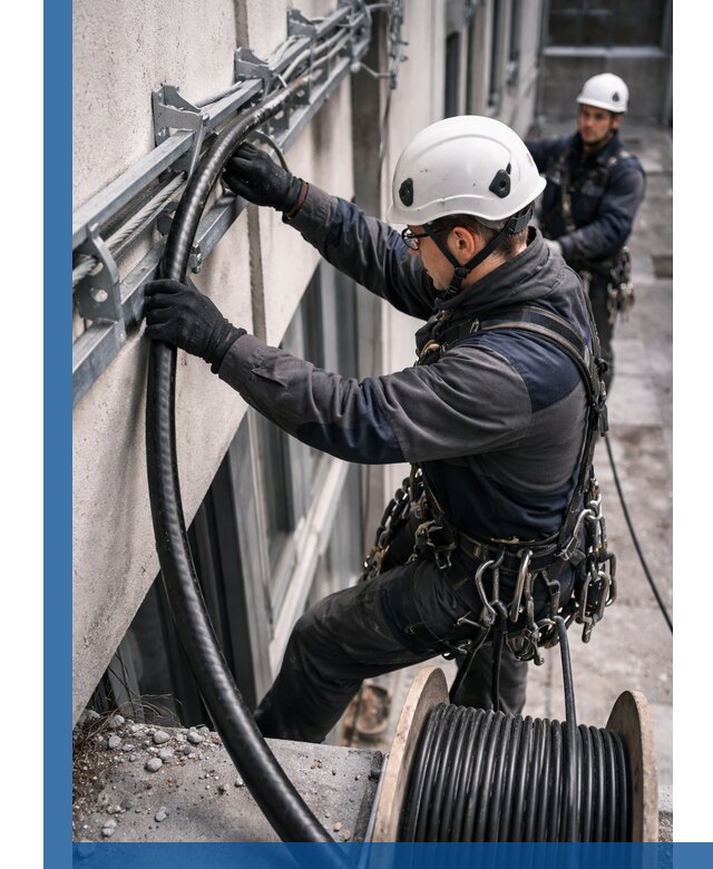 Протяжка кабеля питания на высоте в Серове с гарантией безопасности и качества