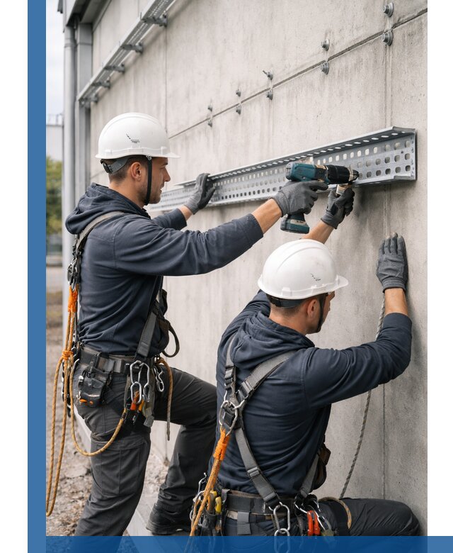 Монтаж кабельных лотков на фасаде зданий в Серове с гарантией