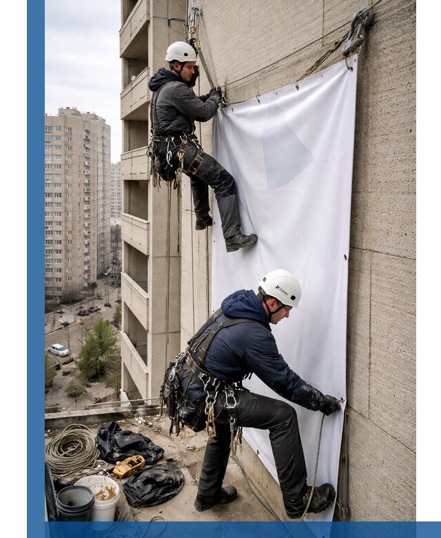 Профессиональный монтаж баннеров на фасаде в Серове