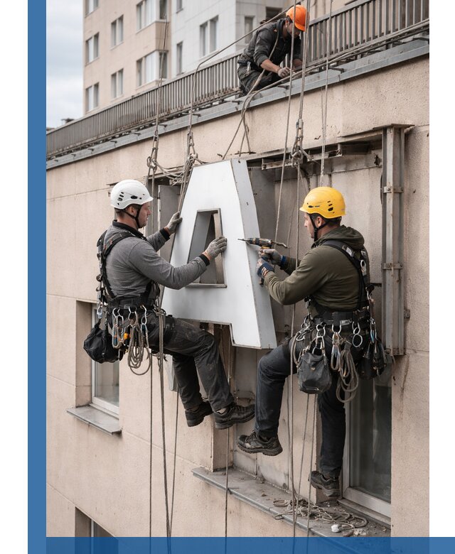 Ремонт и восстановление наружных вывесок на высоте в Серове
