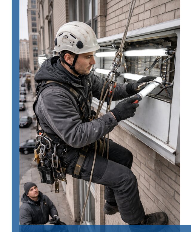 Профессиональная замена ламп в наружной вывеске в Серове
