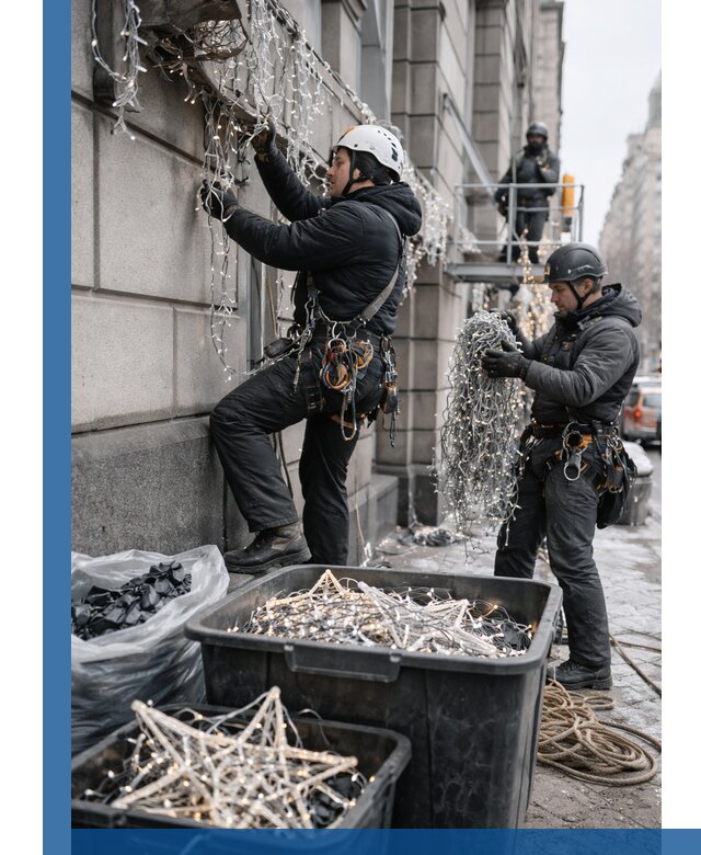 Демонтаж новогоднего оформления и гирлянд в Серове