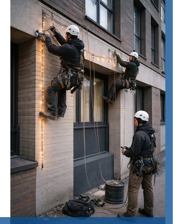 Монтаж гирлянд на фасаде в Серове от 3571 р. | ВЫСОТНИК-Срв