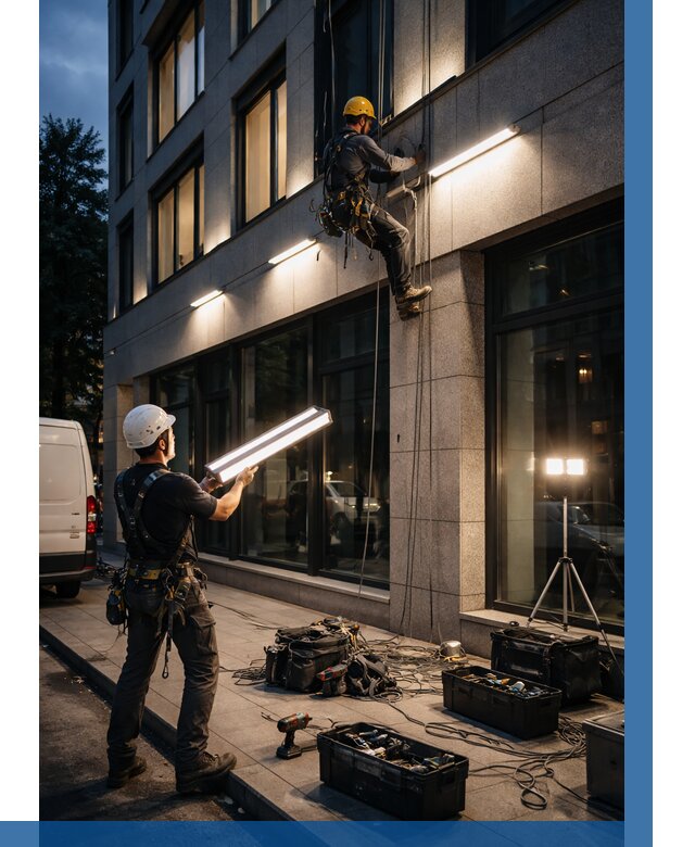 Монтаж архитектурной подсветки здания в Серове от 2551 р.|ВЫСОТНИК-Срв