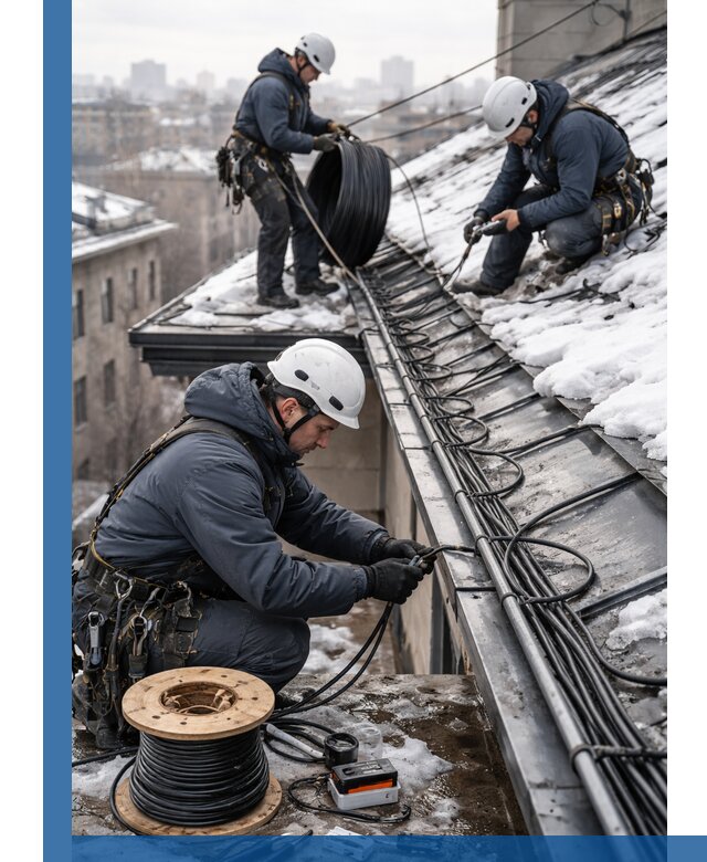 Монтаж греющего кабеля на кровле в Серове под ключ