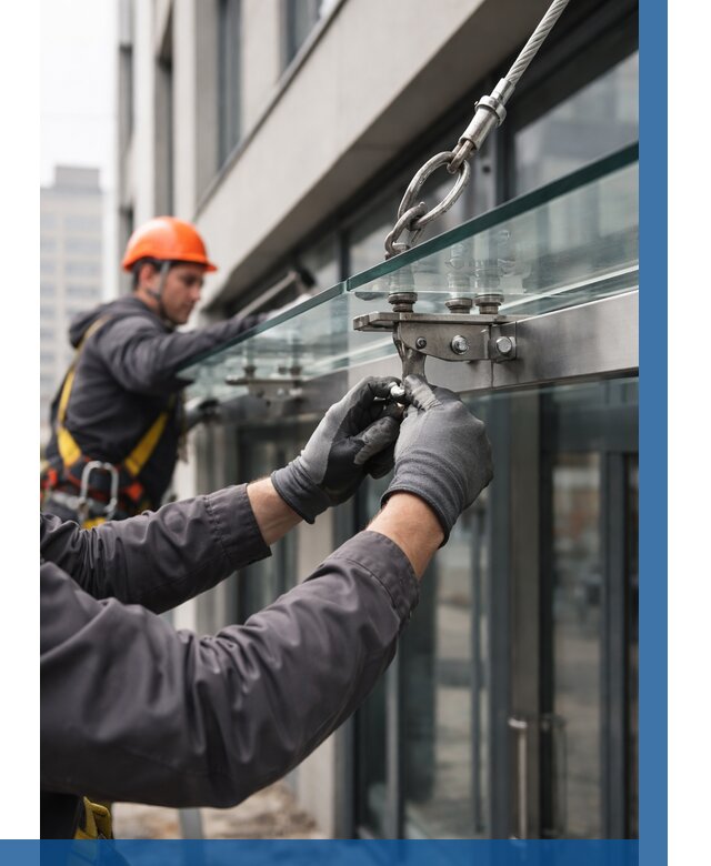 Монтаж стеклянных козырьков в Серове от 8672 р. | ВЫСОТНИК-Срв