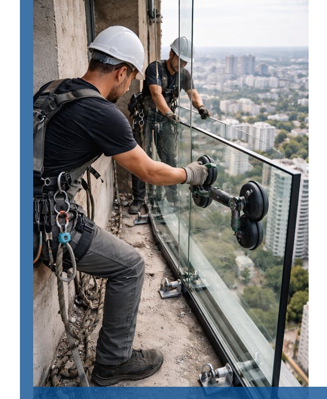 Монтаж стеклянных ограждений под ключ с гарантией в Серове