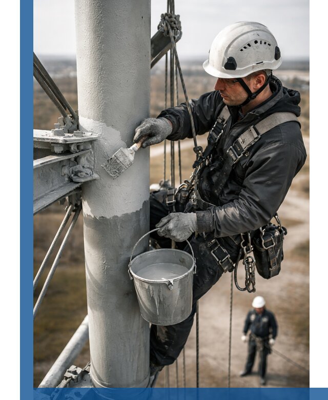 Покраска мачт связи в Серове промышленными альпинистами