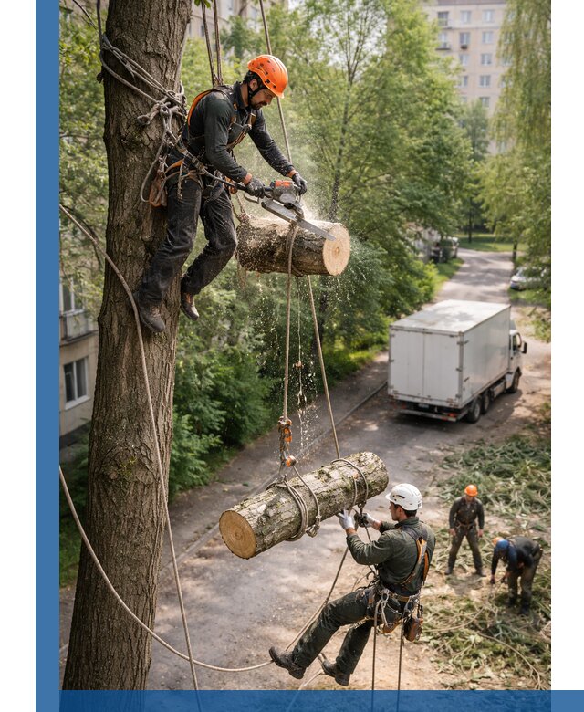 Спил деревьев альпинистами в Серове, безопасно и без повреждений