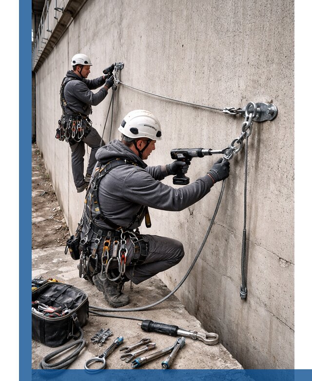 Монтаж анкерных линий высотной безопасности в Серове